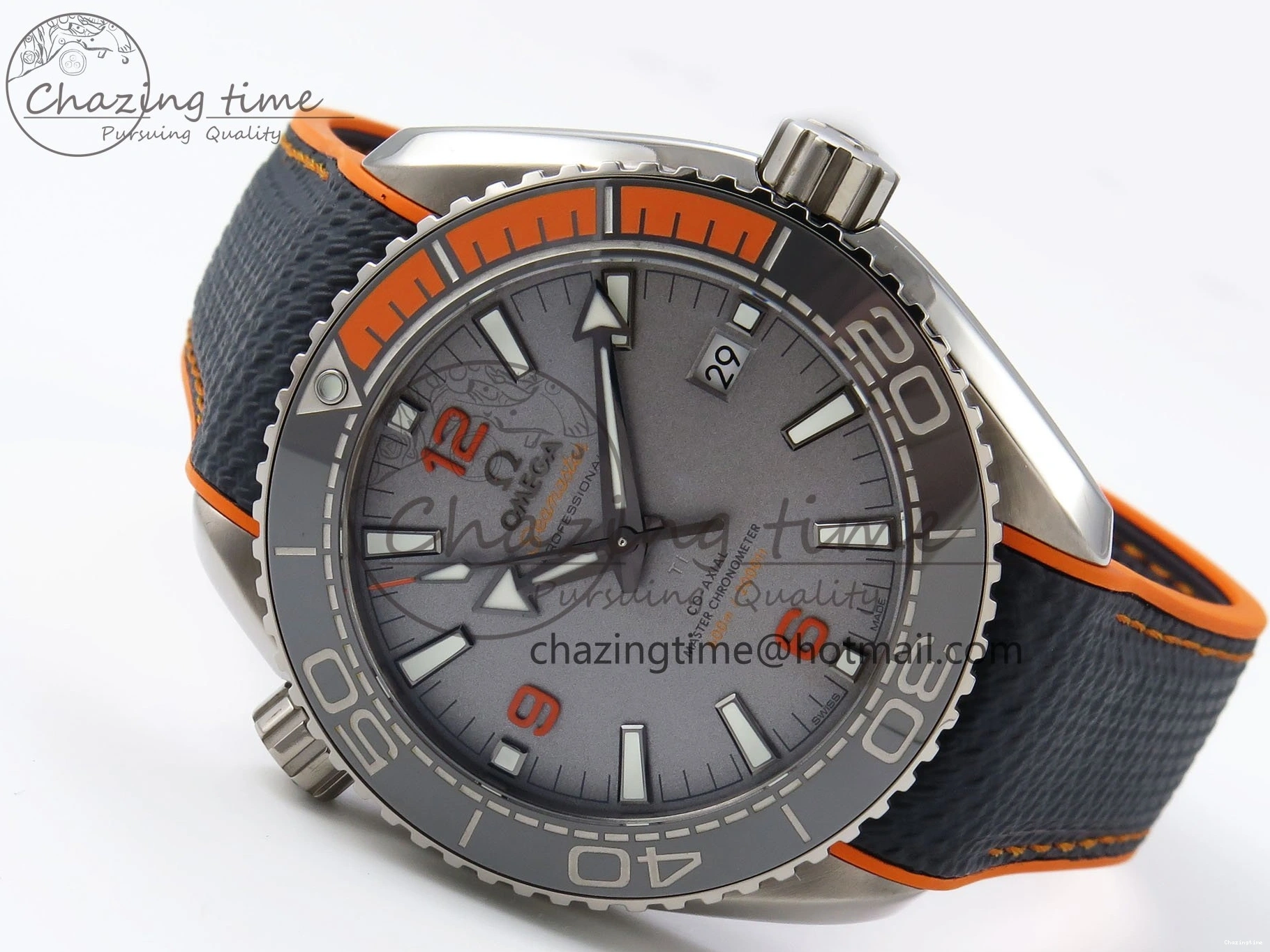 0311 Comfortable Planet Ocean 43.5mm SS VSF 1:1 Best Edition Black Orange Bezel Gray Dial on Nylon Strap A8900 Super Clone V 7730